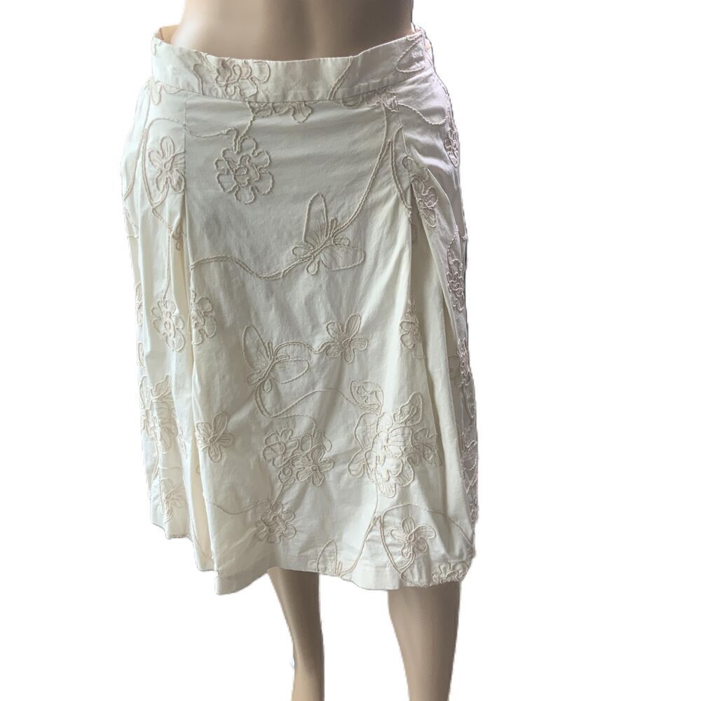Harvé Benard Cream Floral Embroidery Knee Length A Line Skirt Size 12